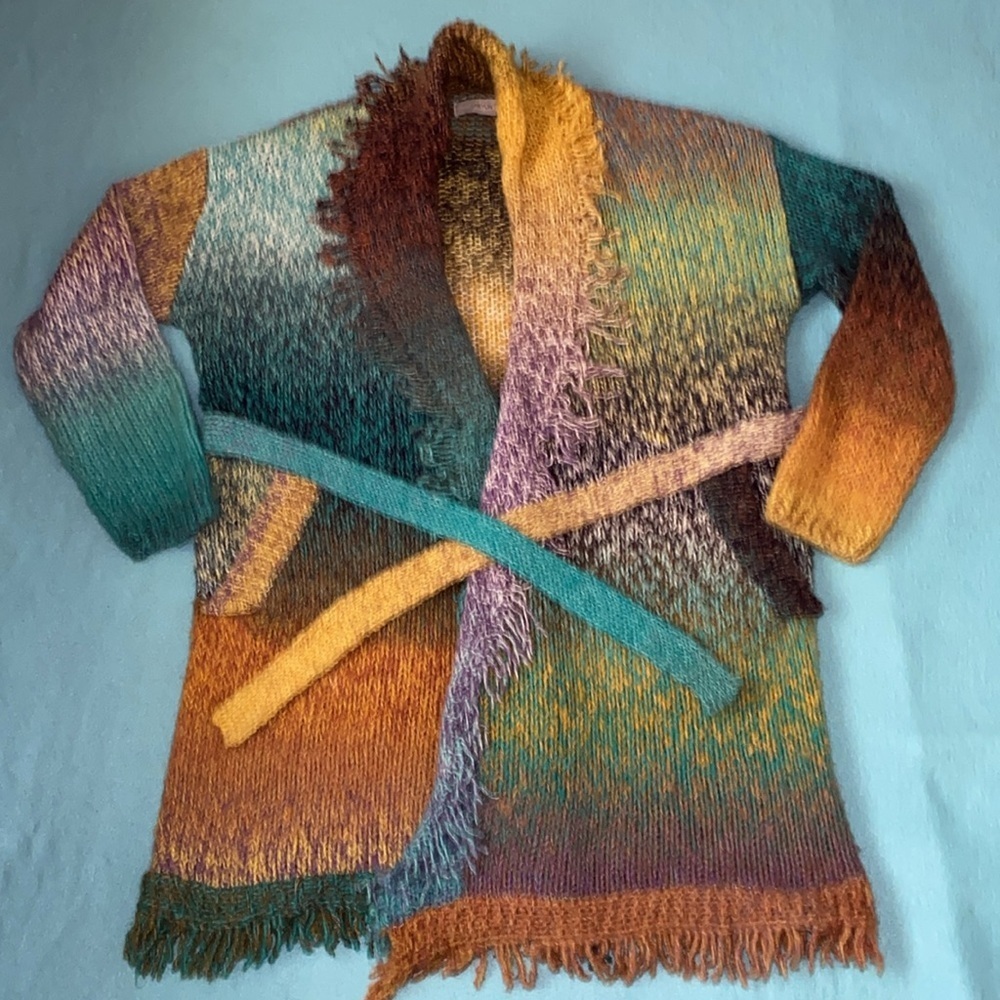 ANTHROPOLOGIE GREYLIN Natalia fringe wrap knit wool sweater blanket NEW size M - Picture 2 of 10